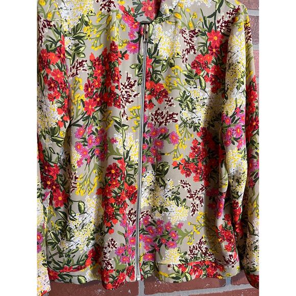 Kikit | Floral Zip Up Long Sleeve Blouse - Picture 3 of 5